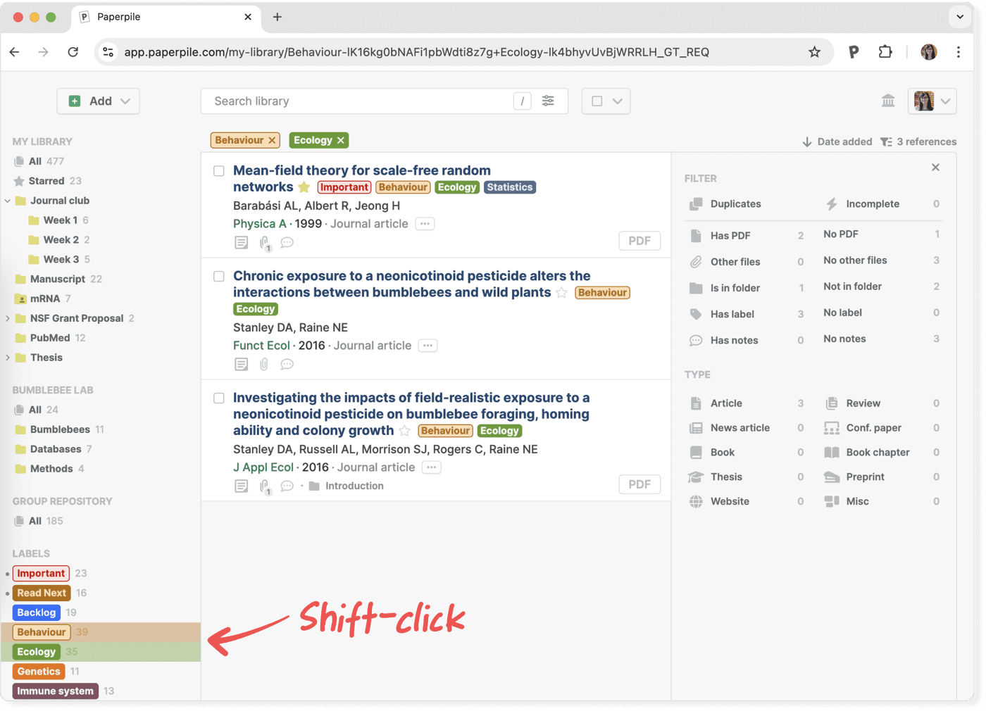 Filter labels in your reference manager